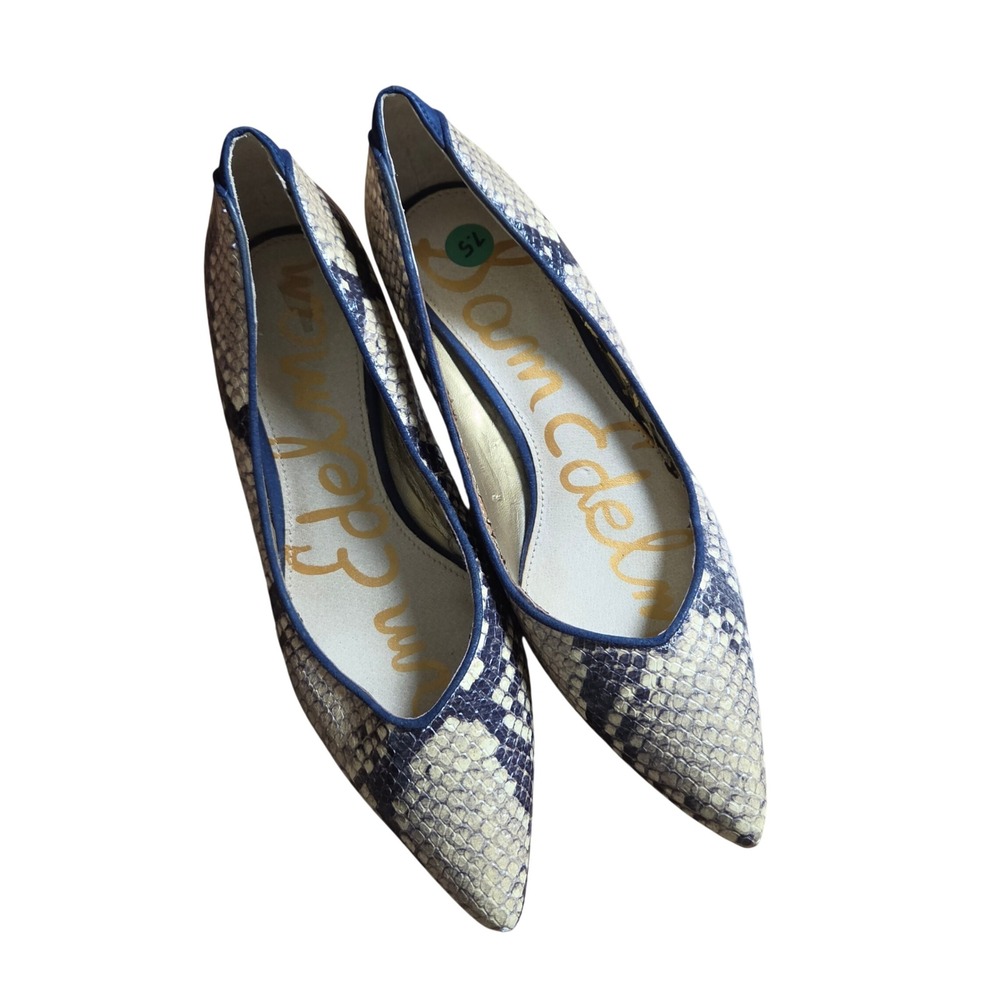 Sam Edelman Snakeskin Print Pointed Toe Heels Womens 7.5 Navy Trim Mob Wife